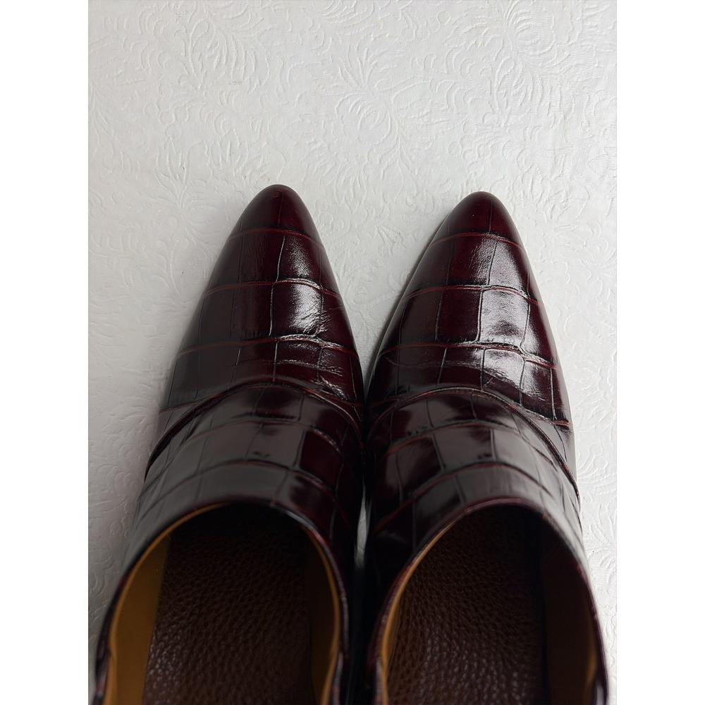 Chloe‎ Burgundy Mock Croc Embossed Leather Slingback Mules Size 38 Block Heel - Picture 8 of 9